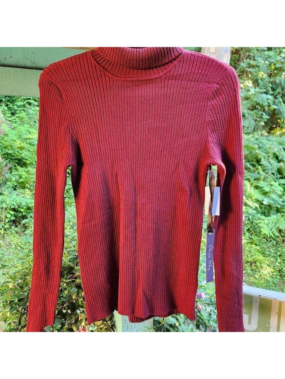 NEW with Tags Women's Olivia Sky Cozy Burgundy Ribbed Turtleneck Sweater Med